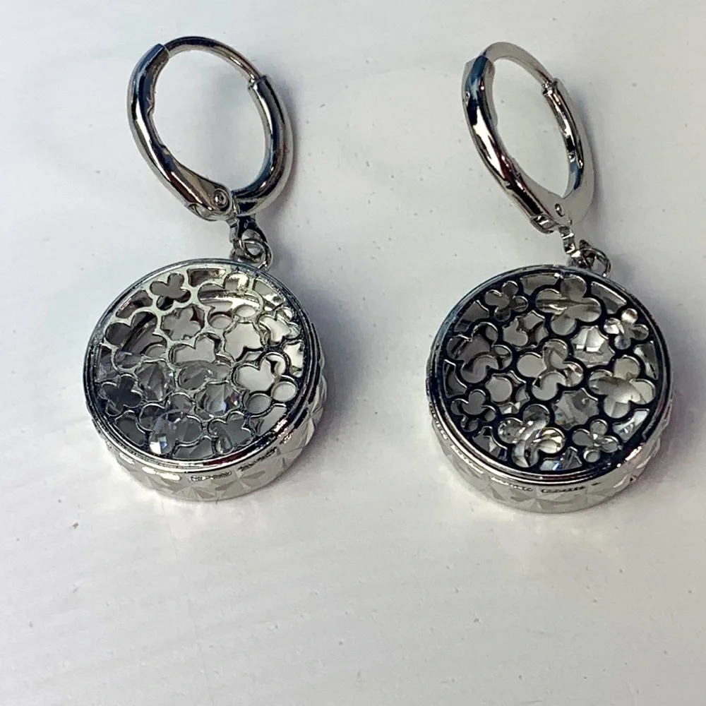 Sliver Tone Clover and Glass Crystals Earrings